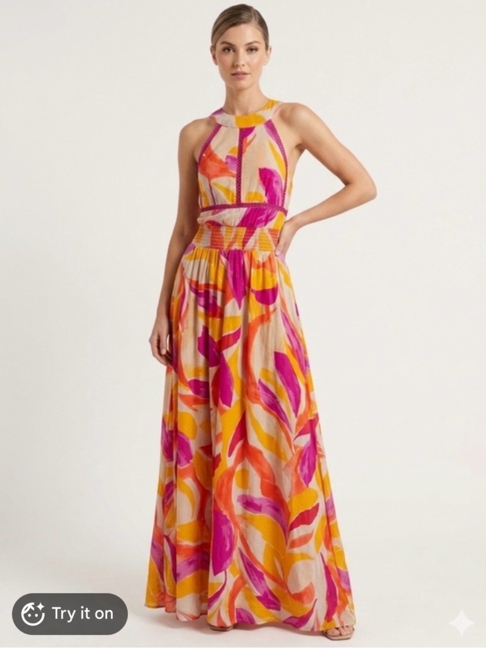 EUC Anthropologie Abel the Label Rumi Maxi Dress XS Halter Smocked Open Back - Picture 3 of 8